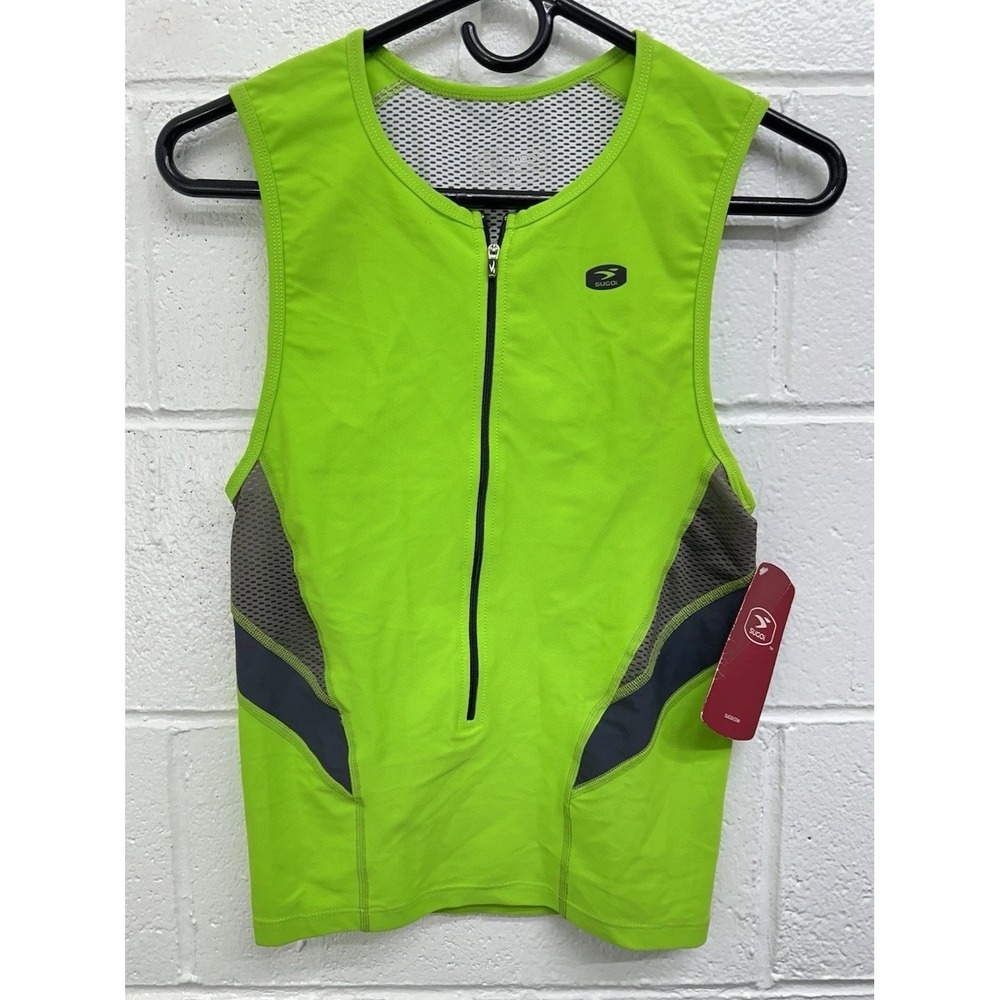 Womens Sugoi Lime Green Sleeveless Cycling Zip Up Jersey Size Small